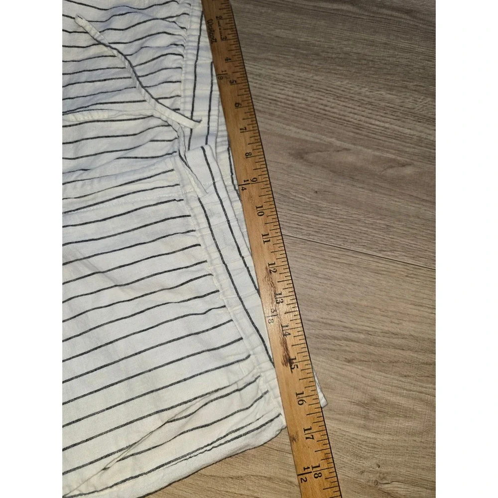 H&M Women's Pants Size M White Black Striped Linen Cotton Drawstring